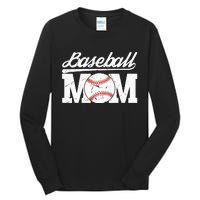 Baseball Mom Messy Bun Proud Mama Baseball Tall Long Sleeve T-Shirt