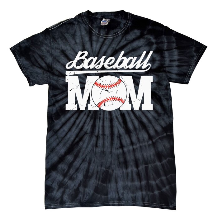 Baseball Mom Messy Bun Proud Mama Baseball Tie-Dye T-Shirt