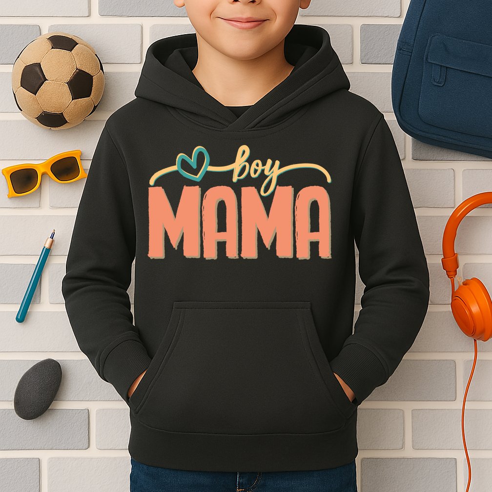 Boy Mom Ma Mama Bruh Funny Front & Back Kids Hoodie