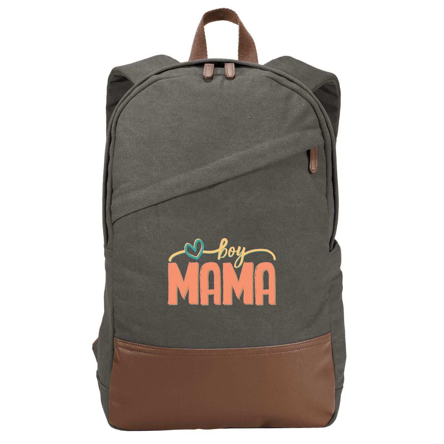 Boy Mom Ma Mama Bruh Funny Front & Back Cotton Canvas Backpack
