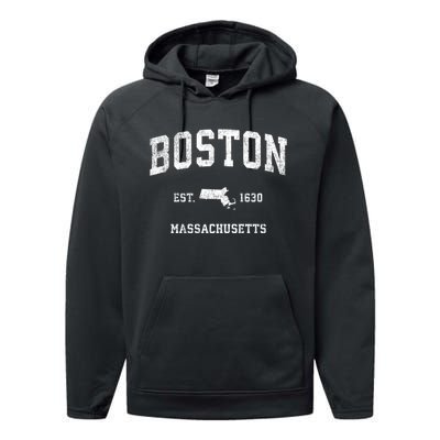 Boston Massachusetts Ma Vintage Sports Design Established Performance Fleece Hoodie