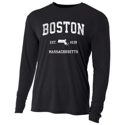 Boston Massachusetts Ma Vintage Sports Design Established Cooling Performance Long Sleeve Crew