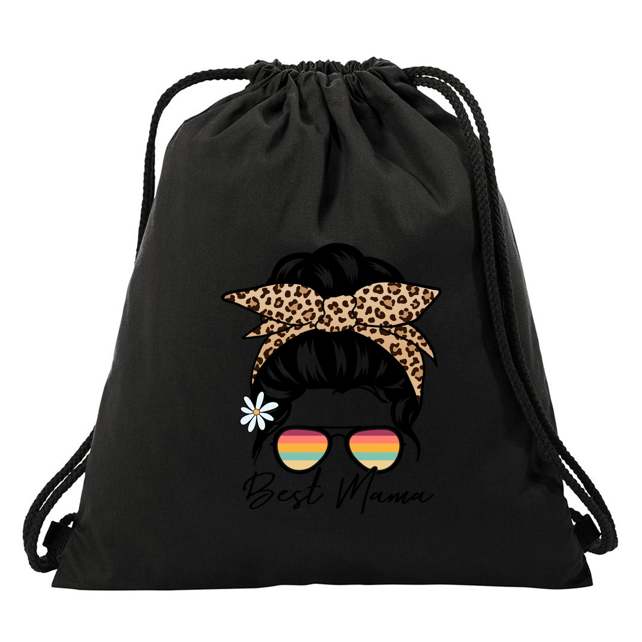 Best Mama Messy Bun Gift For Mother's Day Drawstring Bag