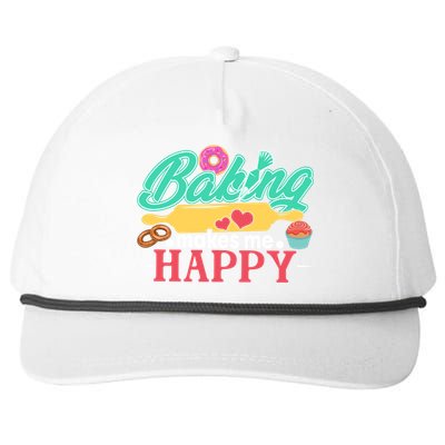 Baking Makes Me Happy Bakers Funny Funny Gift Snapback Five-Panel Rope Hat