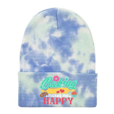 Baking Makes Me Happy Bakers Funny Funny Gift Tie Dye 12in Knit Beanie