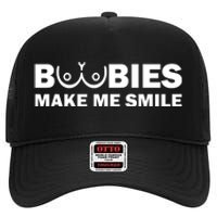 Boobies Make Me Smile Funny Adult Humor High Crown Mesh Back Trucker Hat