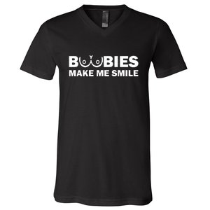 Boobies Make Me Smile Funny Adult Humor V-Neck T-Shirt