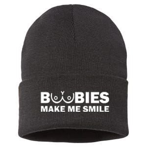 Boobies Make Me Smile Funny Adult Humor Sustainable Knit Beanie