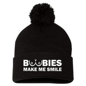 Boobies Make Me Smile Funny Adult Humor Pom Pom 12in Knit Beanie