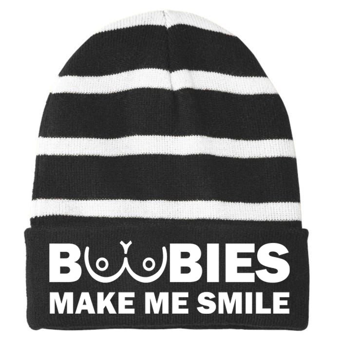 Boobies Make Me Smile Funny Adult Humor Striped Beanie with Solid Band