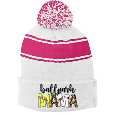 BallPark Mom Mama Baseball Softball Mother's Day Stripe Pom Pom Beanie