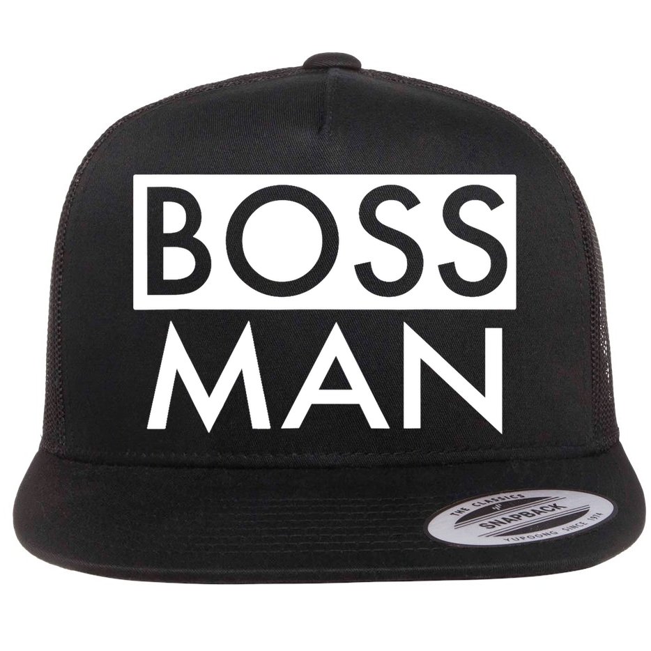Boss Man Matching Family Couple Portrait Husband Dad Flat Bill Trucker Hat