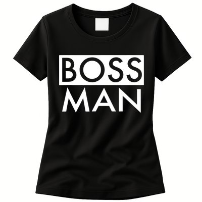 Boss Man Matching Family Couple Portrait Husband Dad Womens T-Shirt