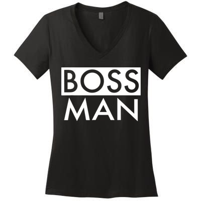 Boss Man Matching Family Couple Portrait Husband Dad Women's V-Neck T-Shirt