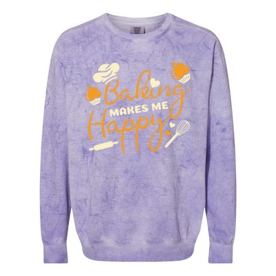 Baking Makes Me Happy Chef Hat Flour Rolling Pin Baking Gift Colorblast Crewneck Sweatshirt