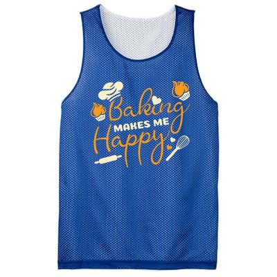 Baking Makes Me Happy Chef Hat Flour Rolling Pin Baking Gift Mesh Reversible Basketball Jersey Tank