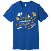 Baking Makes Me Happy Chef Hat Flour Rolling Pin Baking Gift Premium T-Shirt