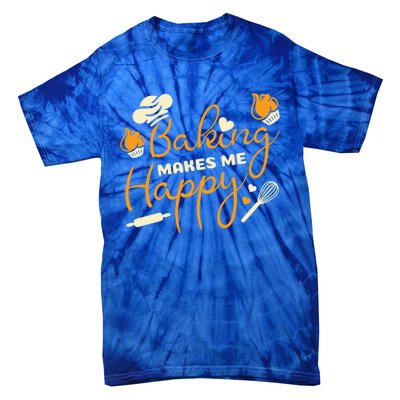 Baking Makes Me Happy Chef Hat Flour Rolling Pin Baking Gift Tie-Dye T-Shirt