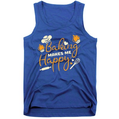 Baking Makes Me Happy Chef Hat Flour Rolling Pin Baking Gift Tank Top