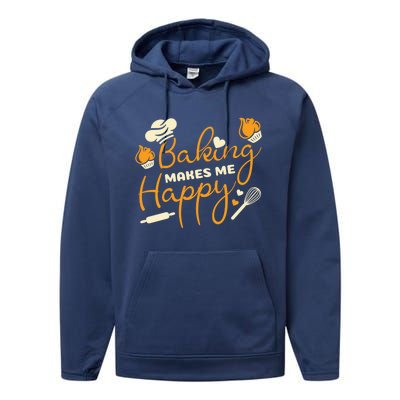 Baking Makes Me Happy Chef Hat Flour Rolling Pin Baking Gift Performance Fleece Hoodie