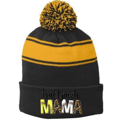 BallPark Mom Mama Baseball Softball Mother's Day Stripe Pom Pom Beanie