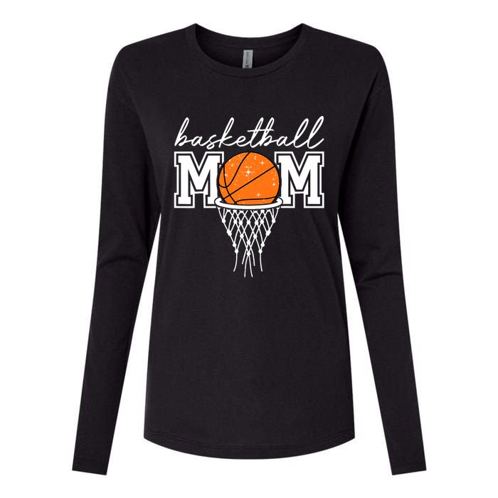 Basketball Mom Mother Leopard Basketball Hoop Net Game Day Womens Cotton Relaxed Long Sleeve T-Shirt