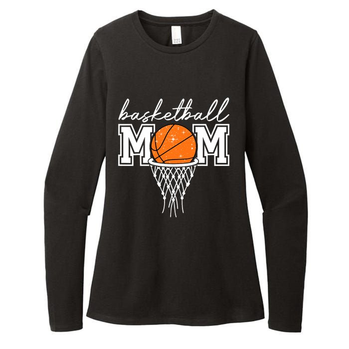 Basketball Mom Mother Leopard Basketball Hoop Net Game Day Womens CVC Long Sleeve Shirt