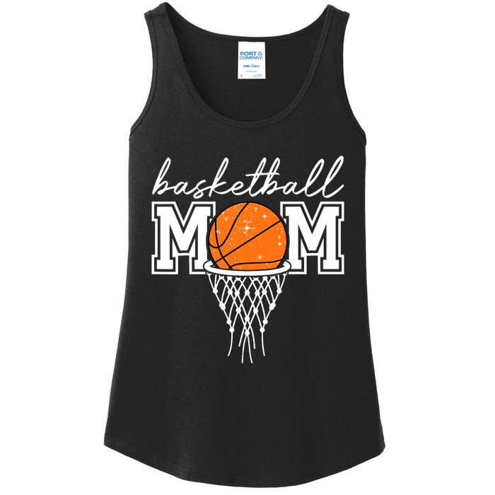 Basketball Mom Mother Leopard Basketball Hoop Net Game Day Ladies Essential Tank