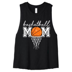 Basketball Mom Mother Leopard Basketball Hoop Net Game Day Women's Racerback Cropped Tank