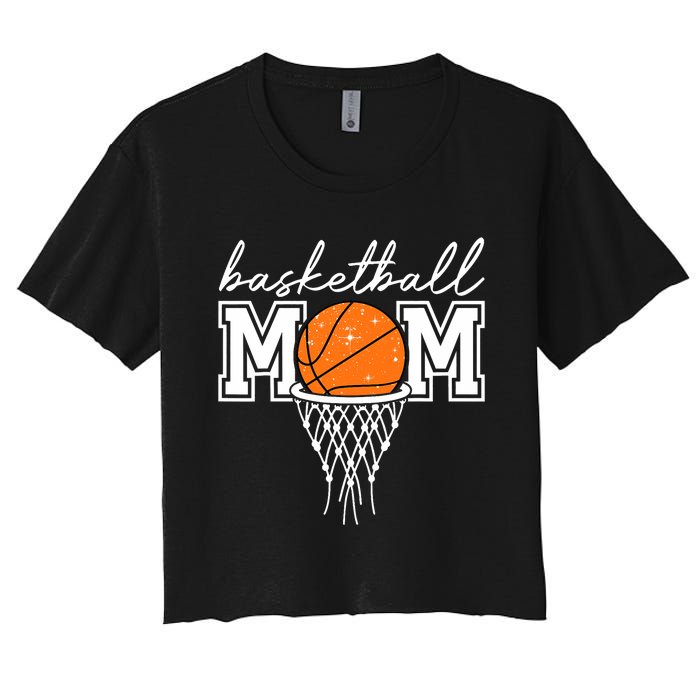 Basketball Mom Mother Leopard Basketball Hoop Net Game Day Women's Crop Top Tee