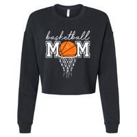 Basketball Mom Mother Leopard Basketball Hoop Net Game Day Cropped Pullover Crew