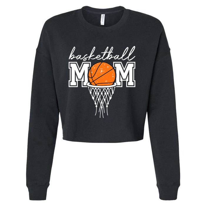 Basketball Mom Mother Leopard Basketball Hoop Net Game Day Cropped Pullover Crew