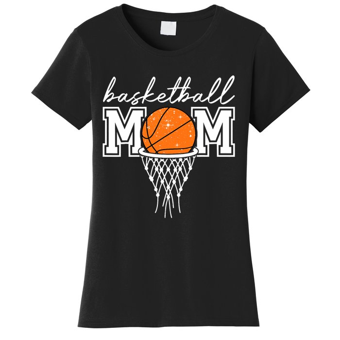 Basketball Mom Mother Leopard Basketball Hoop Net Game Day Women's T-Shirt