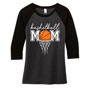 Basketball Mom Mother Leopard Basketball Hoop Net Game Day Women's Tri-Blend 3/4-Sleeve Raglan Shirt