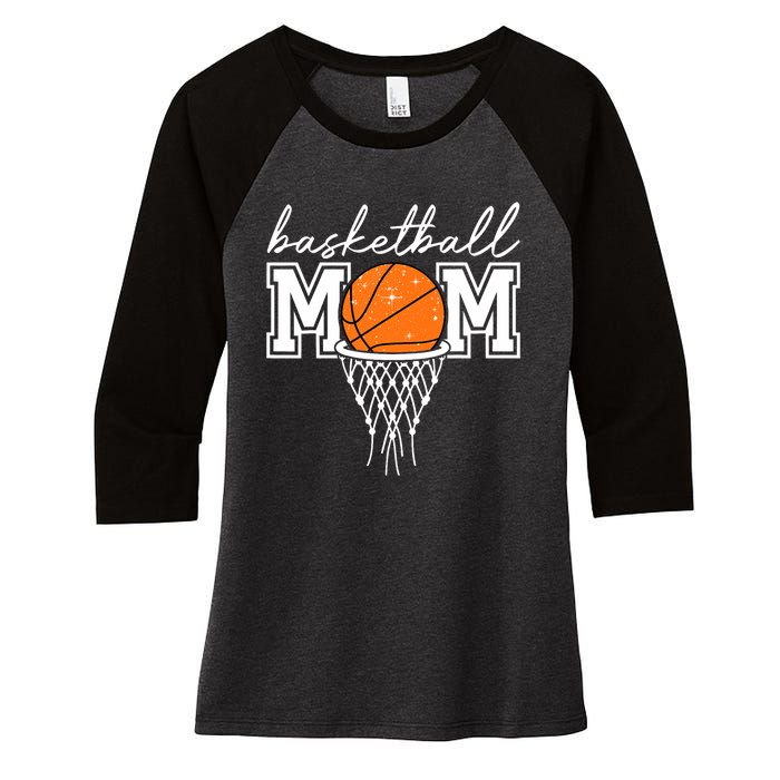 Basketball Mom Mother Leopard Basketball Hoop Net Game Day Women's Tri-Blend 3/4-Sleeve Raglan Shirt