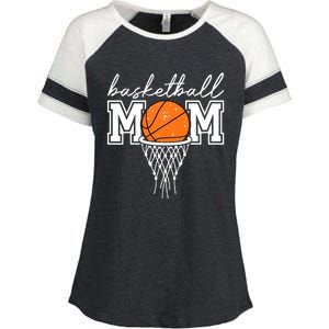 Basketball Mom Mother Leopard Basketball Hoop Net Game Day Enza Ladies Jersey Colorblock Tee