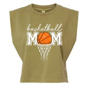 Basketball Mom Mother Leopard Basketball Hoop Net Game Day Garment-Dyed Women's Muscle Tee