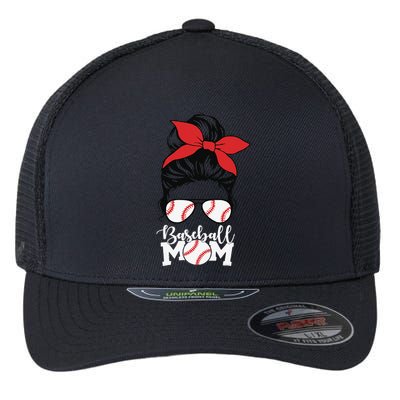 Baseball Mama Messy Bun Base Ball Glasses Mom Flexfit Unipanel Trucker Cap