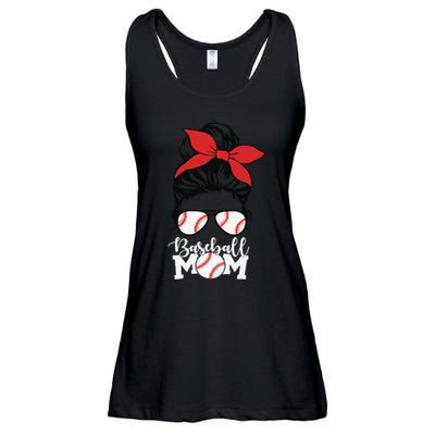 Baseball Mama Messy Bun Base Ball Glasses Mom Ladies Essential Flowy Tank