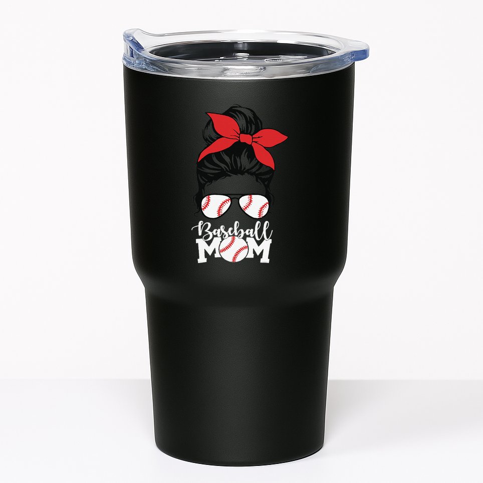 Baseball Mama Messy Bun Base Ball Glasses Mom Tumbler