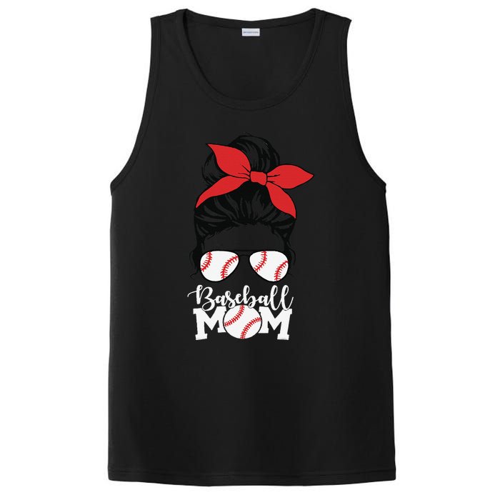 Baseball Mama Messy Bun Base Ball Glasses Mom PosiCharge Competitor Tank