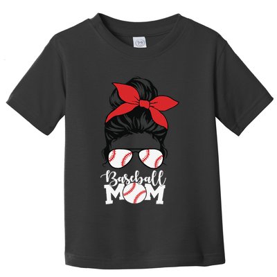 Baseball Mama Messy Bun Base Ball Glasses Mom Toddler T-Shirt