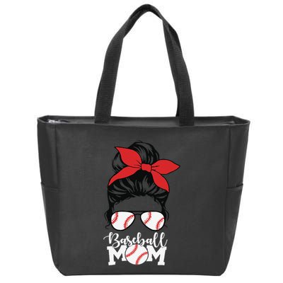 Baseball Mama Messy Bun Base Ball Glasses Mom Zip Tote Bag
