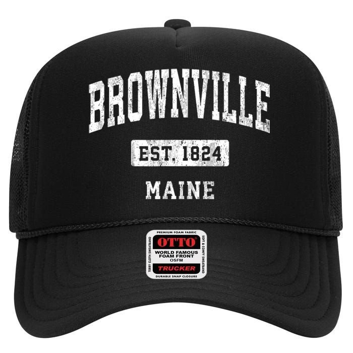 Brownville Maine Me Vintage Sports Established High Crown Mesh Back Trucker Hat