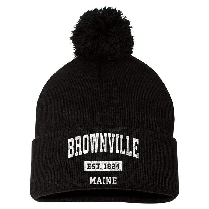 Brownville Maine Me Vintage Sports Established Pom Pom 12in Knit Beanie