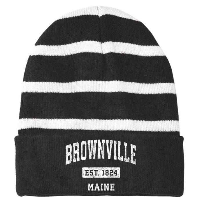 Brownville Maine Me Vintage Sports Established Striped Beanie with Solid Band