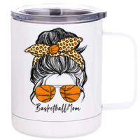 Basketball Mom Messy Bun Proud Mama Basketball Sunshades 12 oz Stainless Steel Tumbler Cup