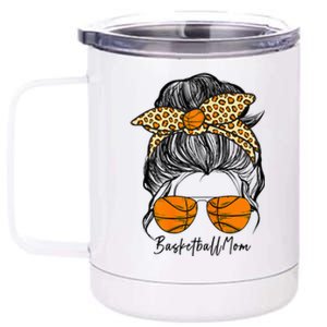 Basketball Mom Messy Bun Proud Mama Basketball Sunshades 12 oz Stainless Steel Tumbler Cup