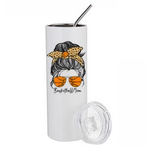 Basketball Mom Messy Bun Proud Mama Basketball Sunshades Stainless Steel Tumbler