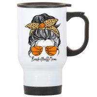 Basketball Mom Messy Bun Proud Mama Basketball Sunshades Stainless Steel Travel Mug